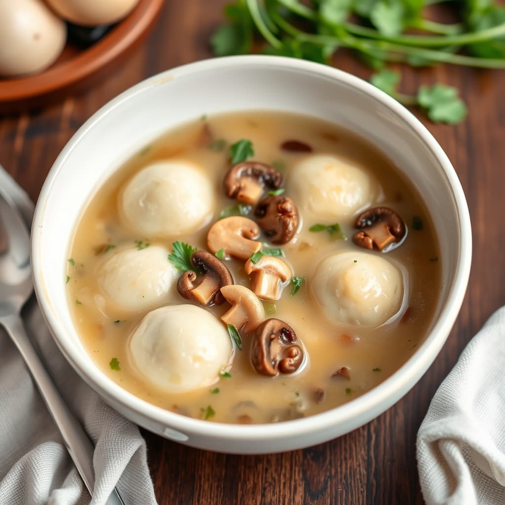 Sopp- og purresuppe med persilleboller