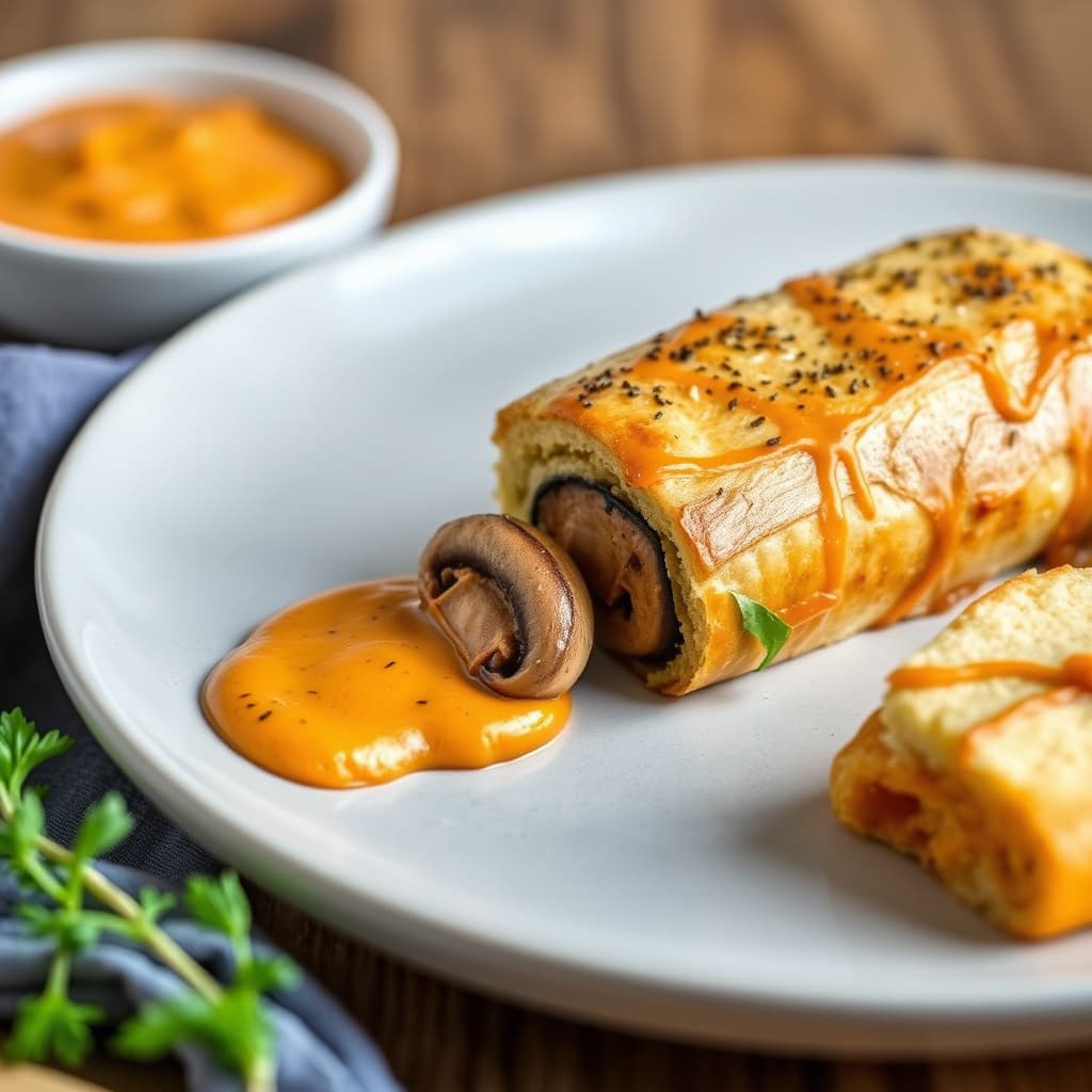 Sopp Wellington med kremet gulrotsaus