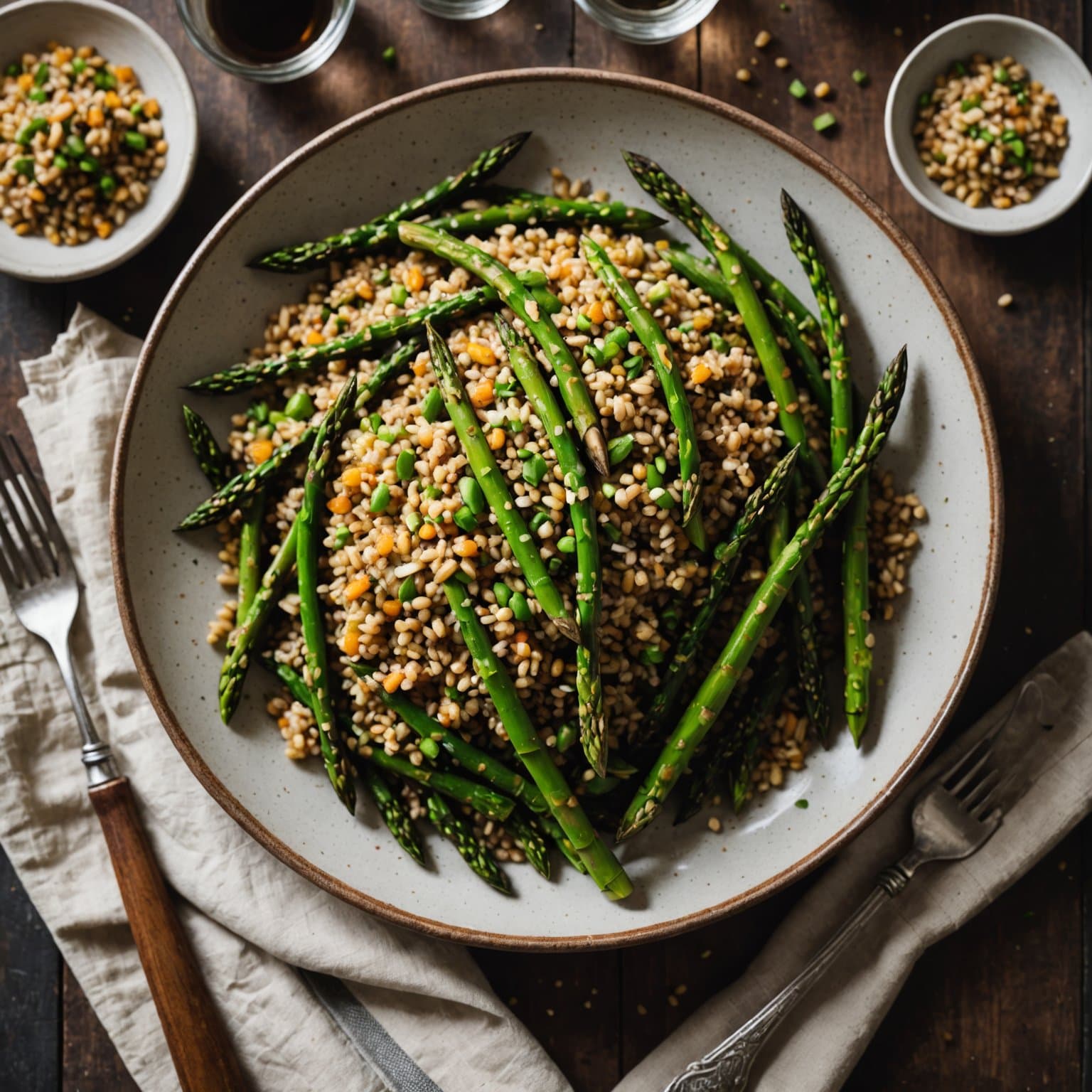 Sorghum-pilaf med ovnsbakt asparges
