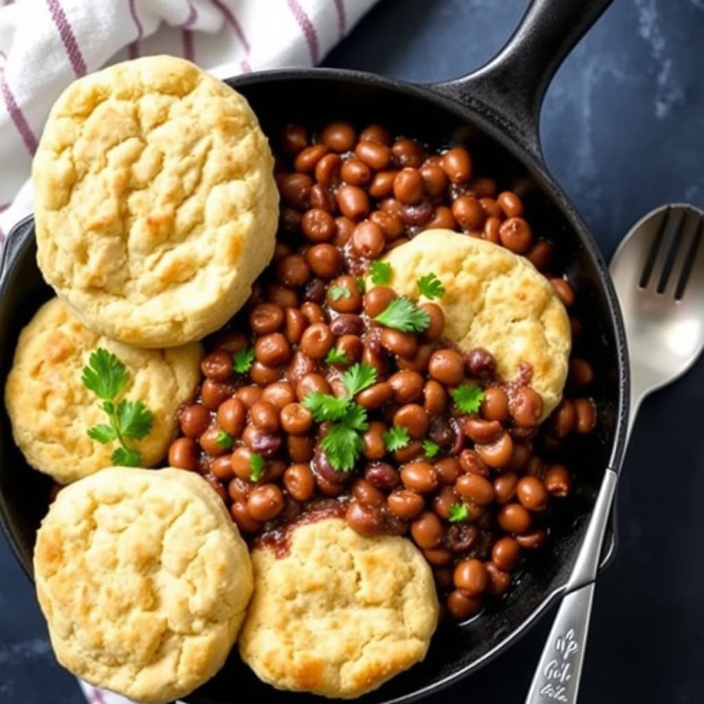 Sørstatskål med svarte øye-bønner og raske, smøraktige kjeks