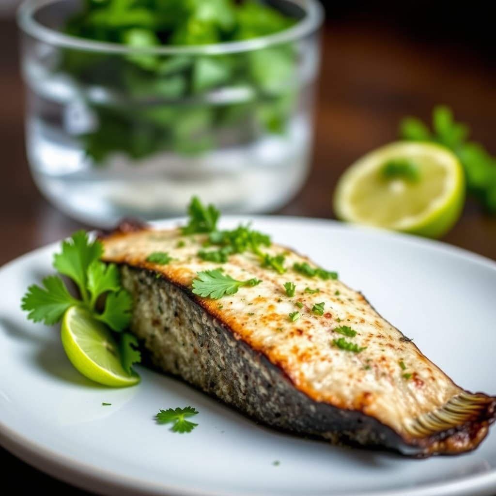 Sorte bass fylt med lime og koriander