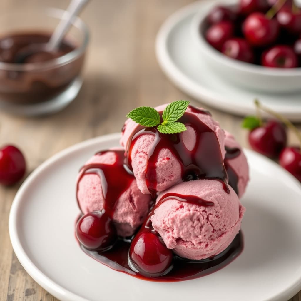 Sorte kirnebæris med sjokoladesaus