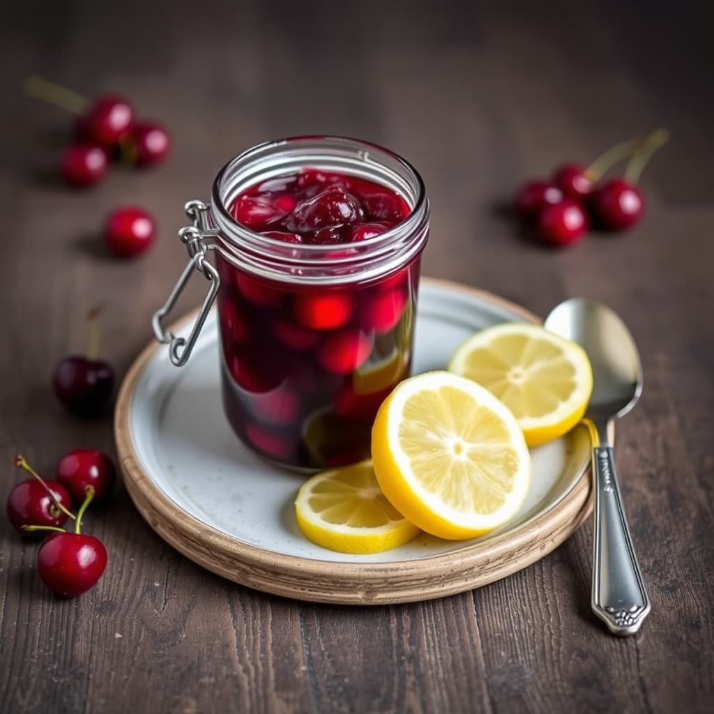 Søt kirsebær- og sitronkonserves