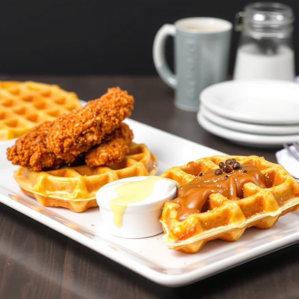 Søt, krydret, sprøstekt kylling med vafler