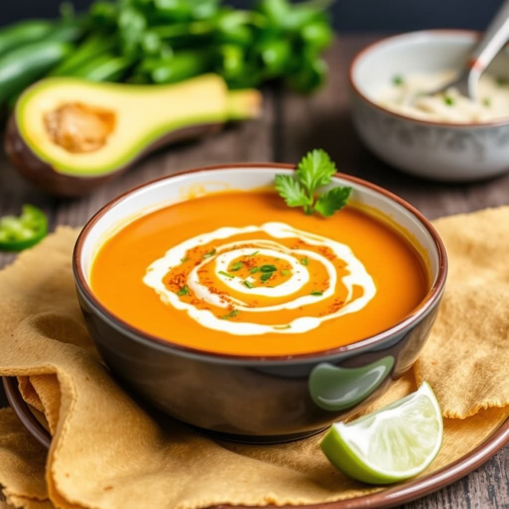 Søt og krydret calabazasuppe med hvitløksmojo