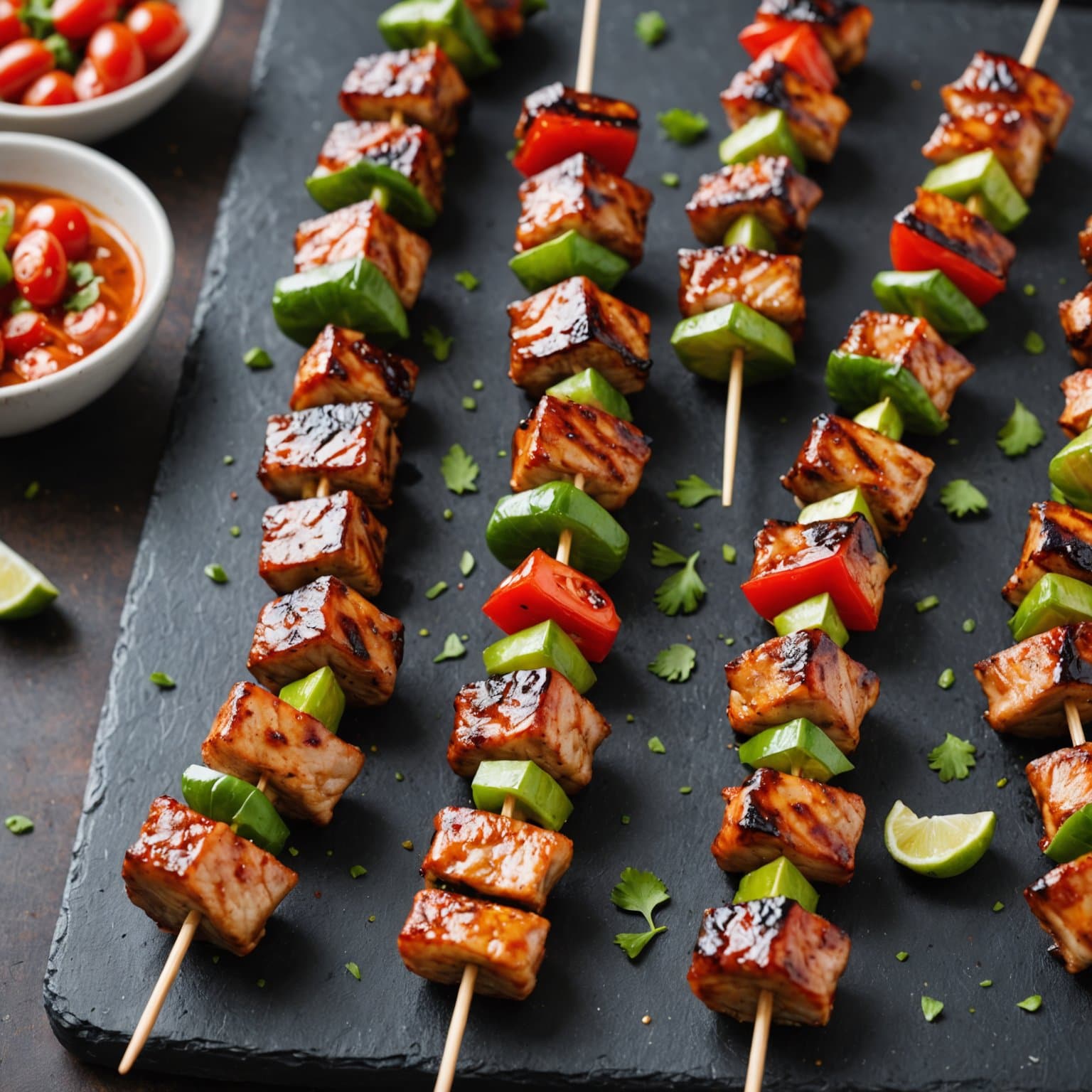 Søt og krydret svinekjebab med mini-spyd