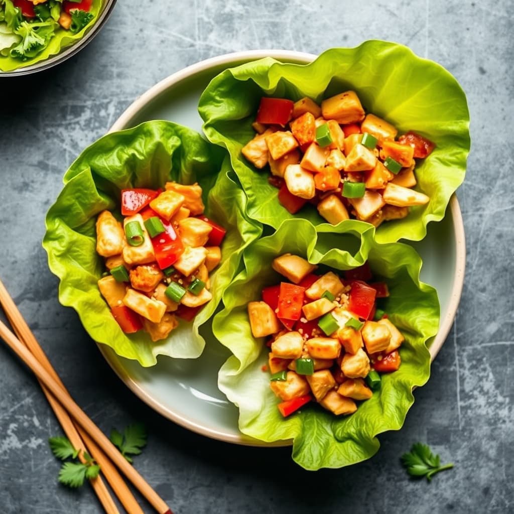 Søt og sur kylling i salatbladskopper