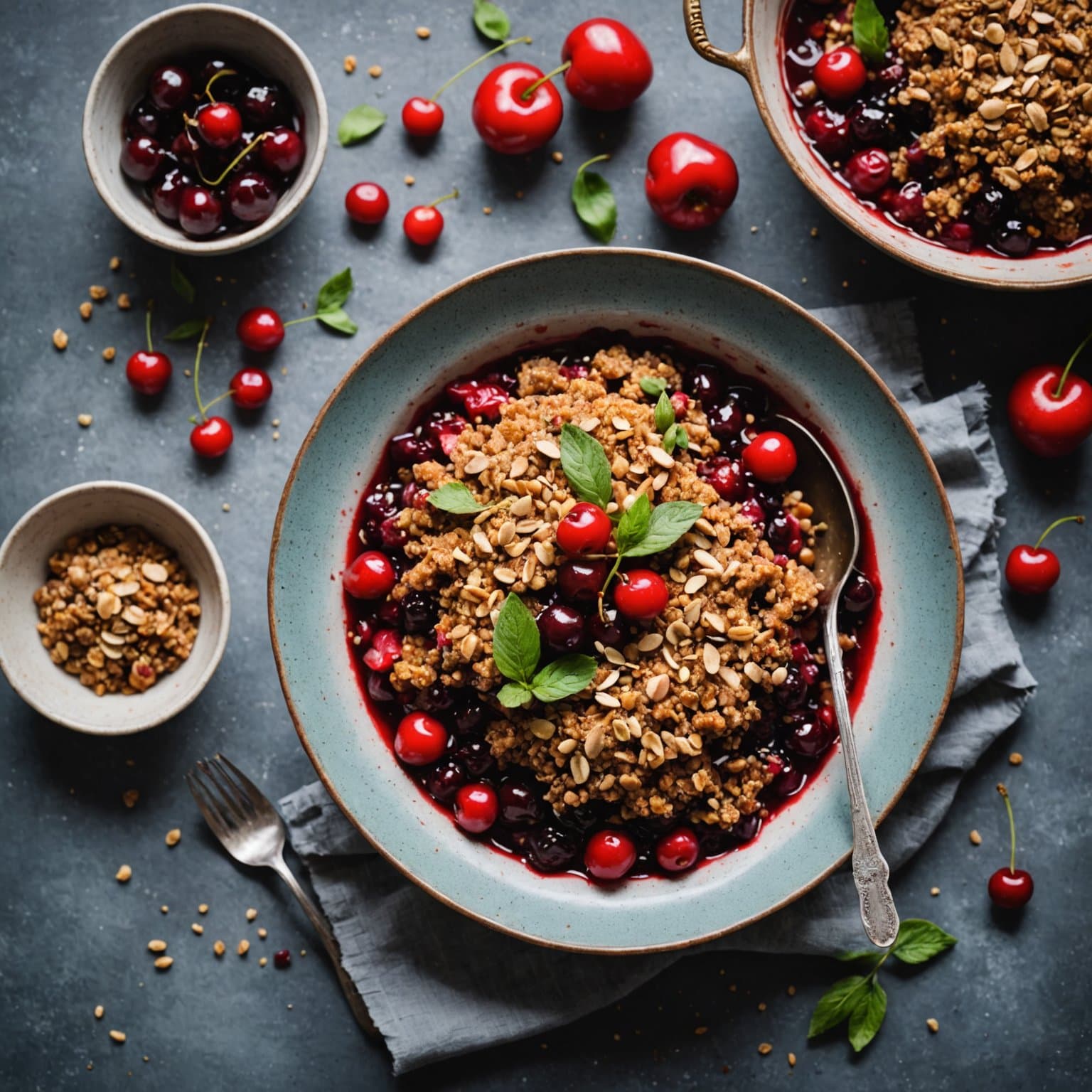 Søt og syrlig kirsebær- og bokhvetecrumble