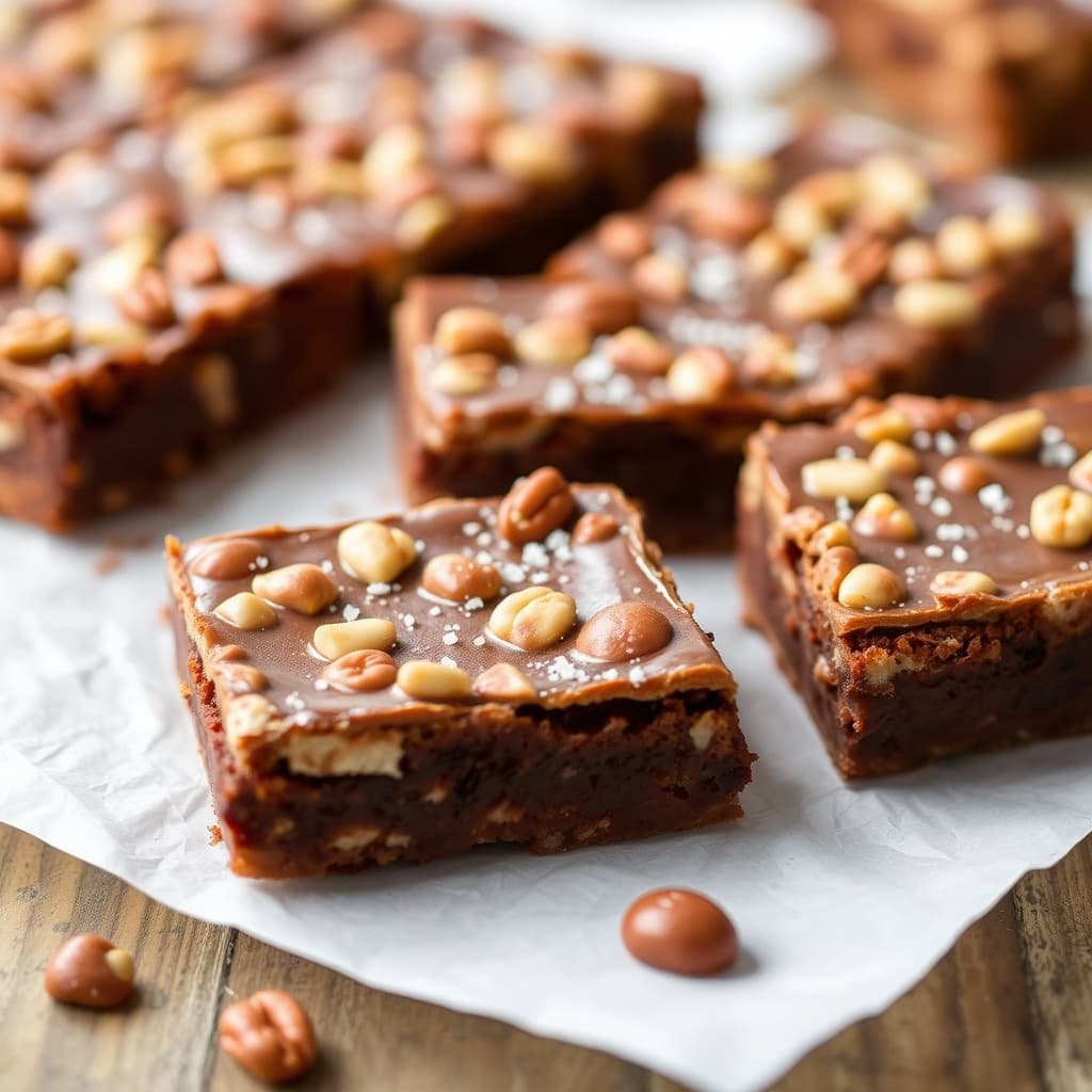 Søte og salte dobbel nøtte-karamellbrowniebars