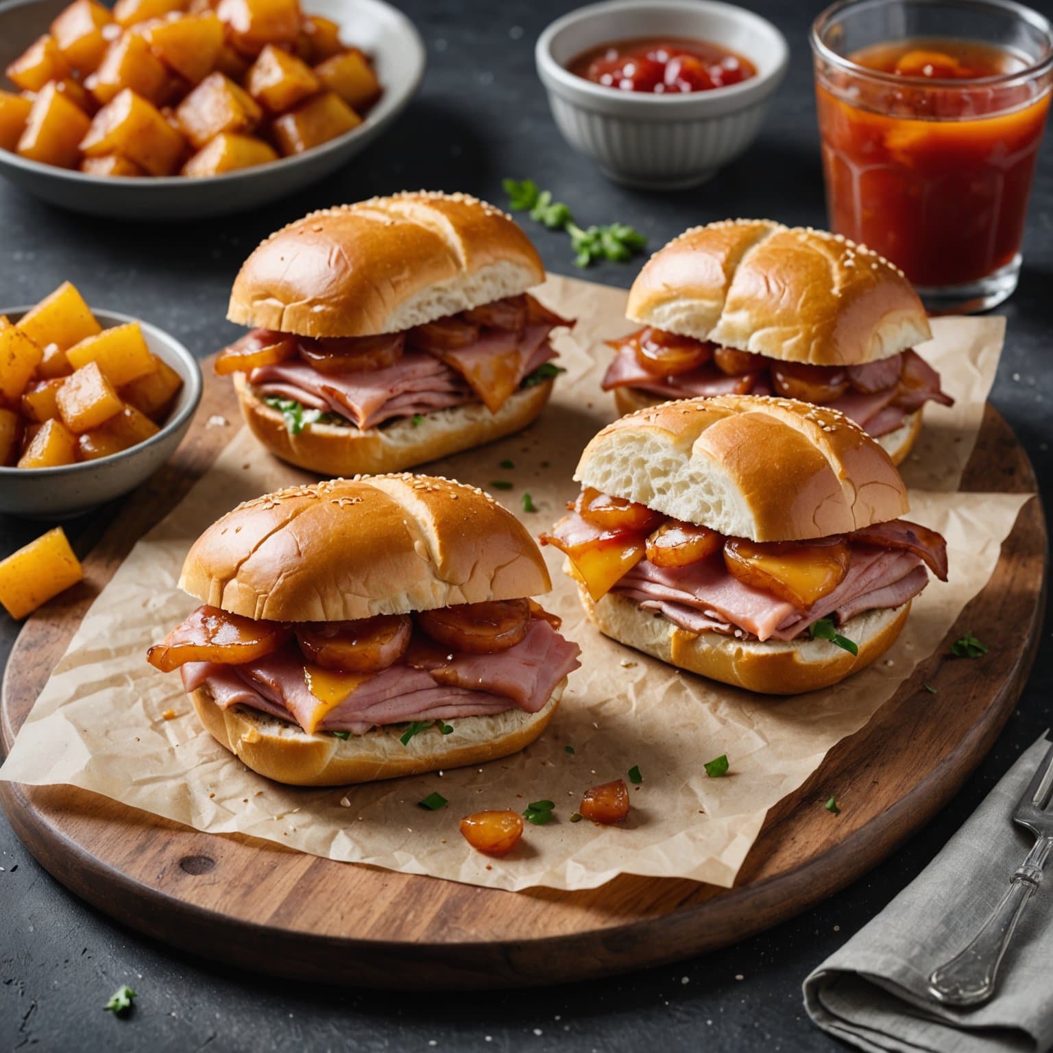 Søte og sure varme skinkesmørbrød