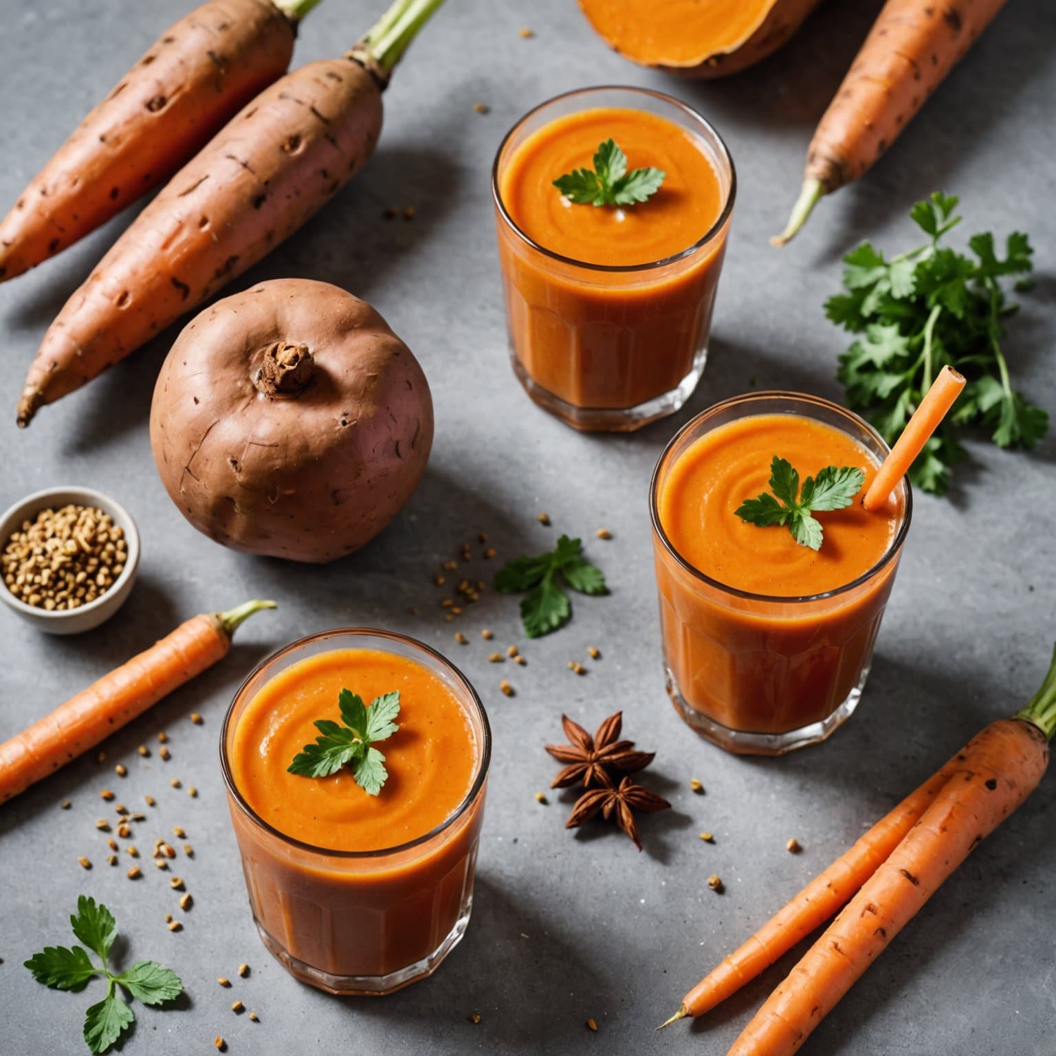 Søtpotet- og gulrotkrydret livsjuice