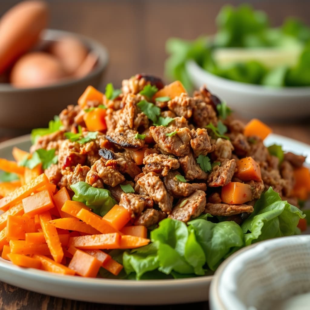 Søtpotet- og pulled pork-salat