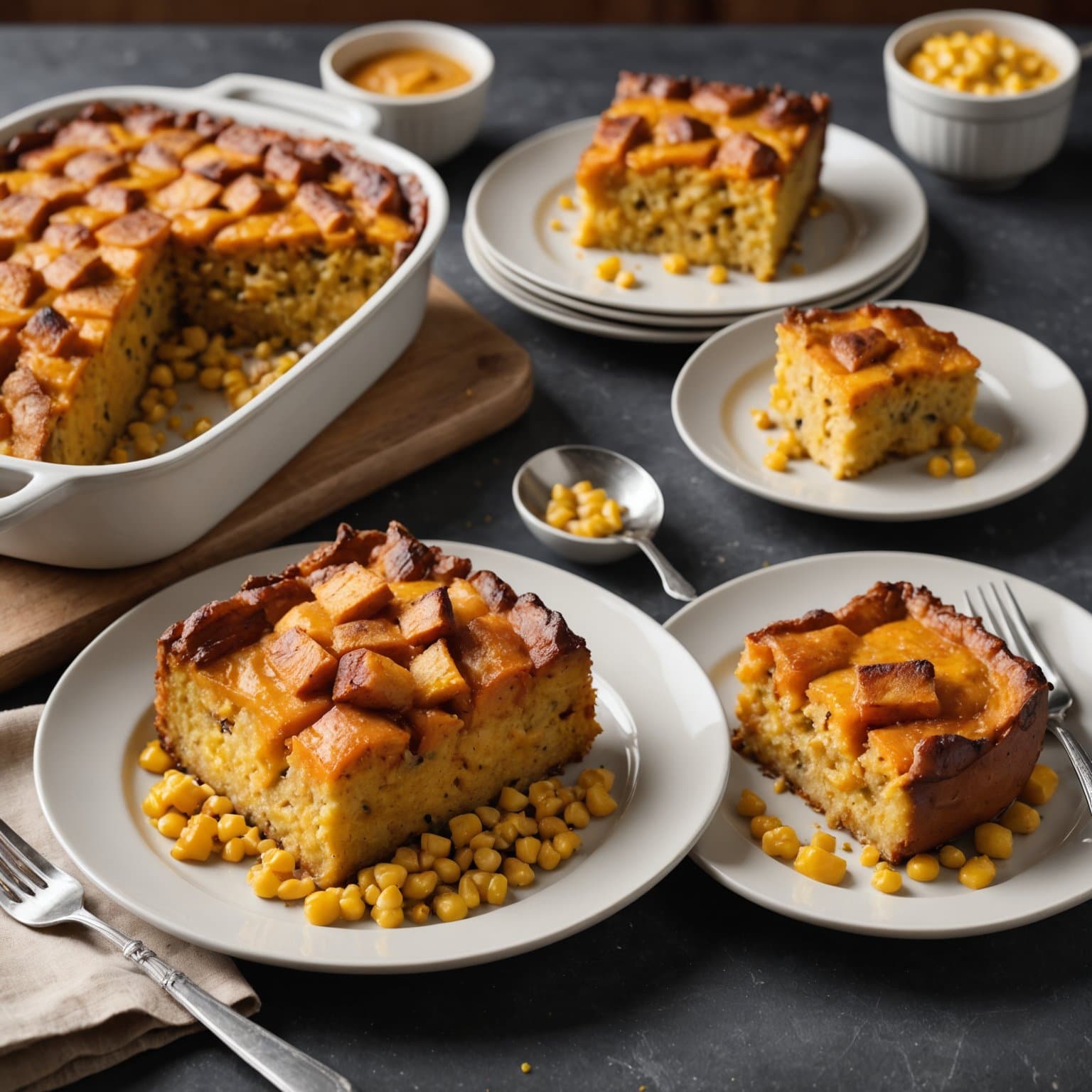 Søtpotet-supreme med maisbrødpudding