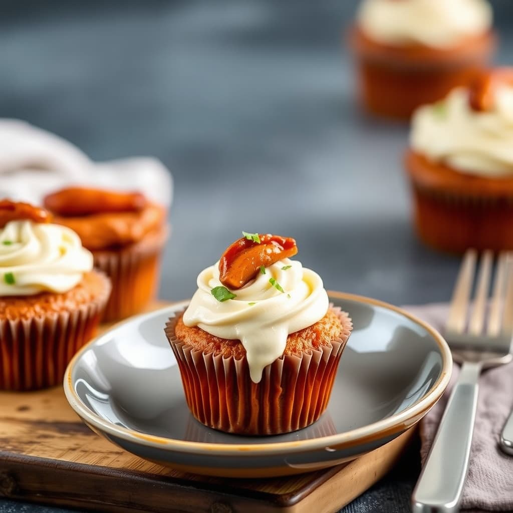 Søtpotetcupcake med kylling glasert i brunt sukker