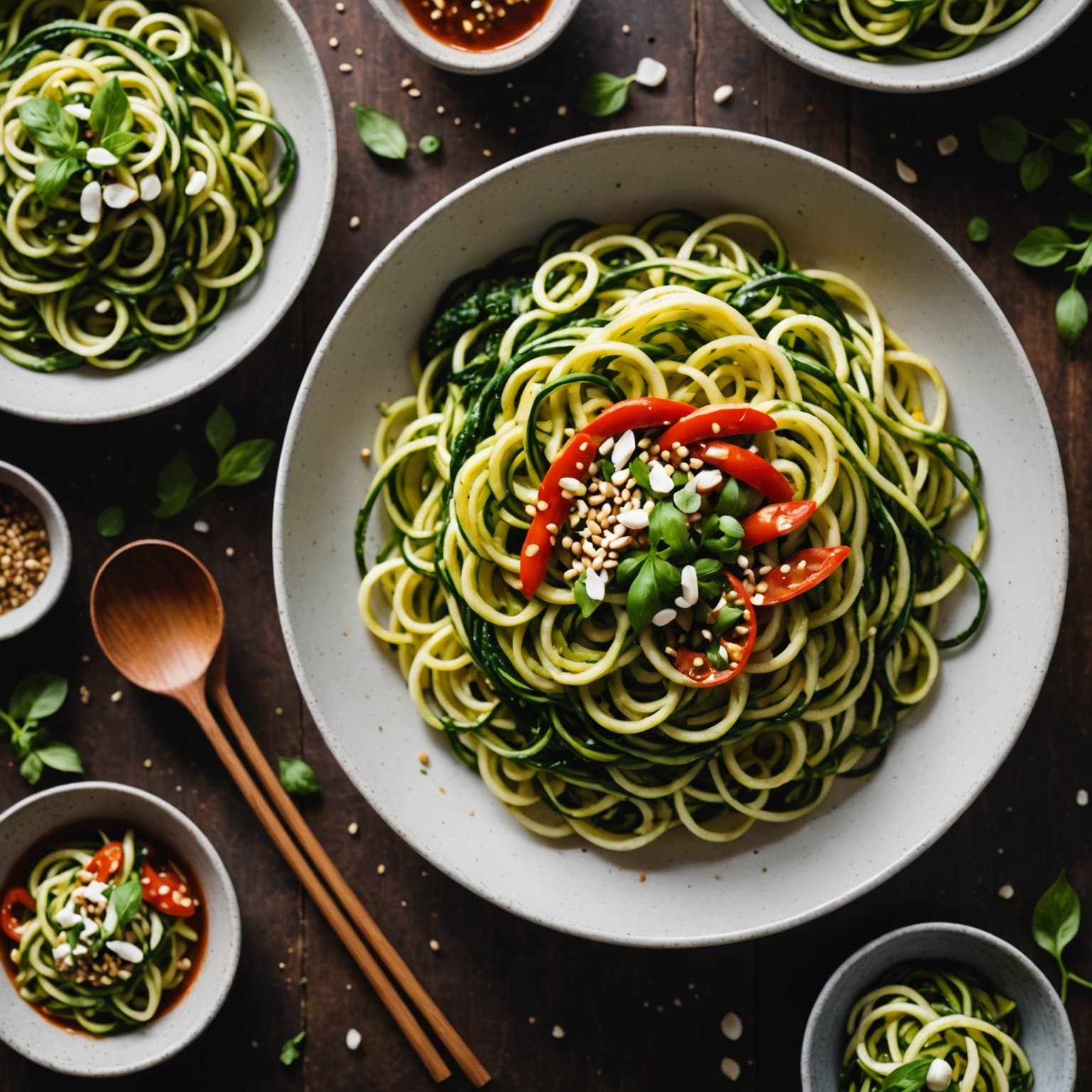 Soya, hvitløk og chili-spiraliserte squash