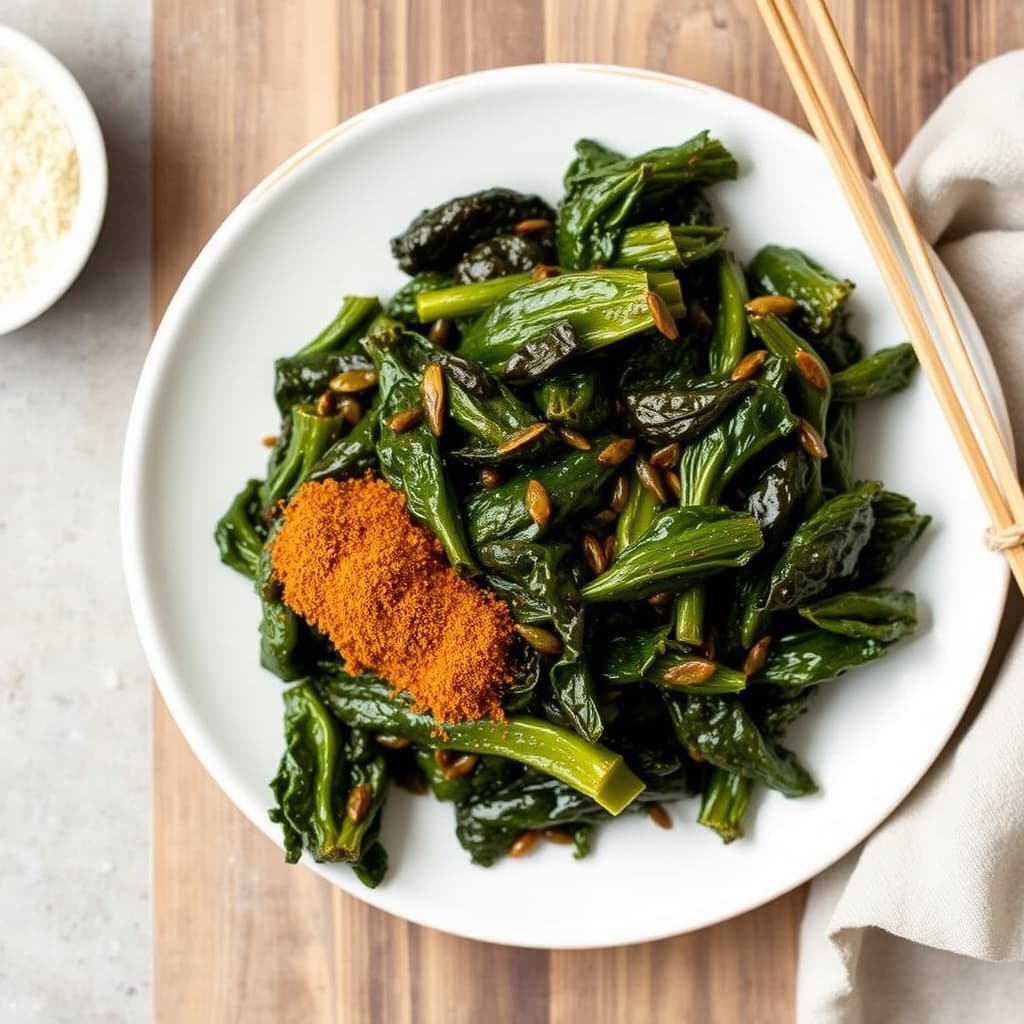 Soybraiserte grønnkål med femkrydderpulver