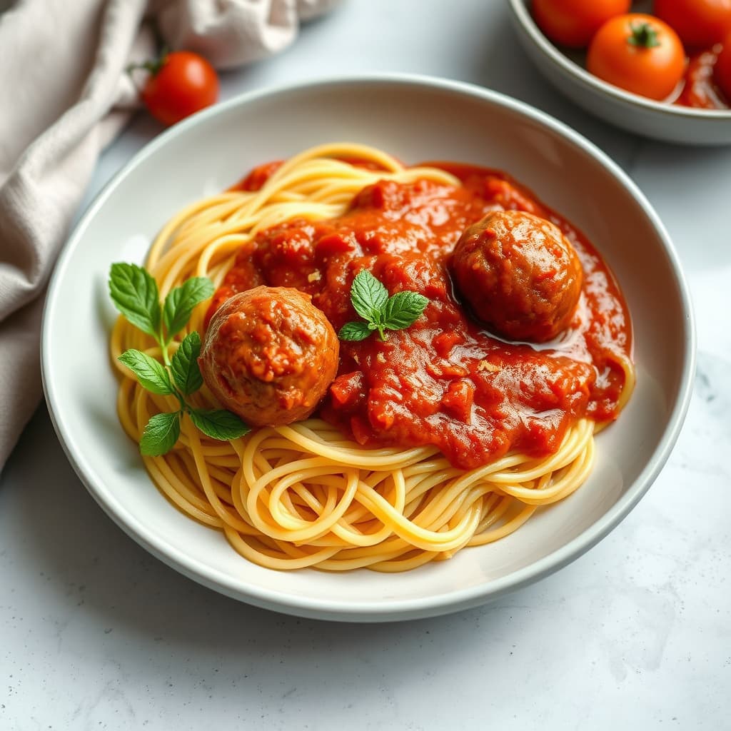 Spaghetti og kjøttboller med tomatsaus