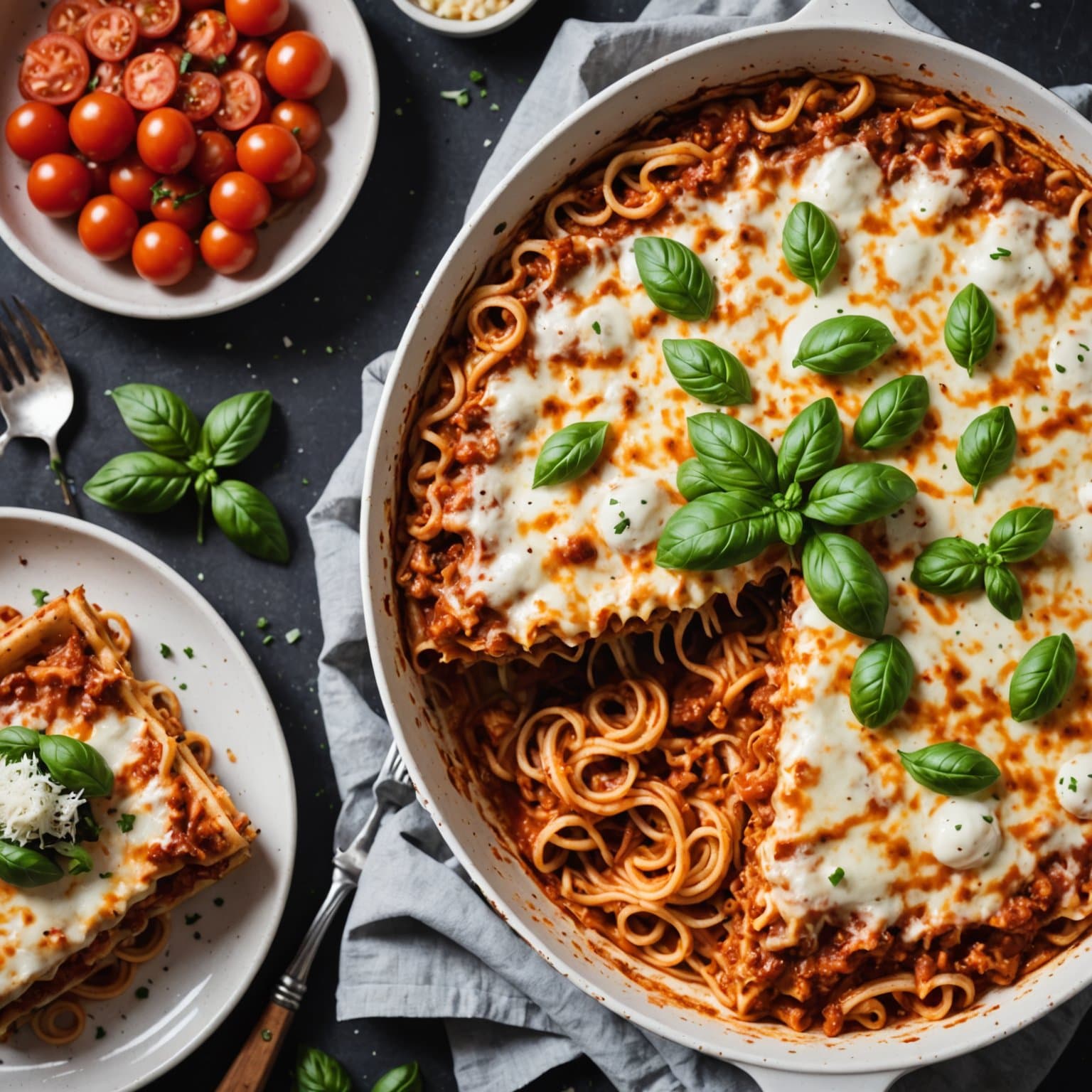 Spaghetti, pizza, lasagne