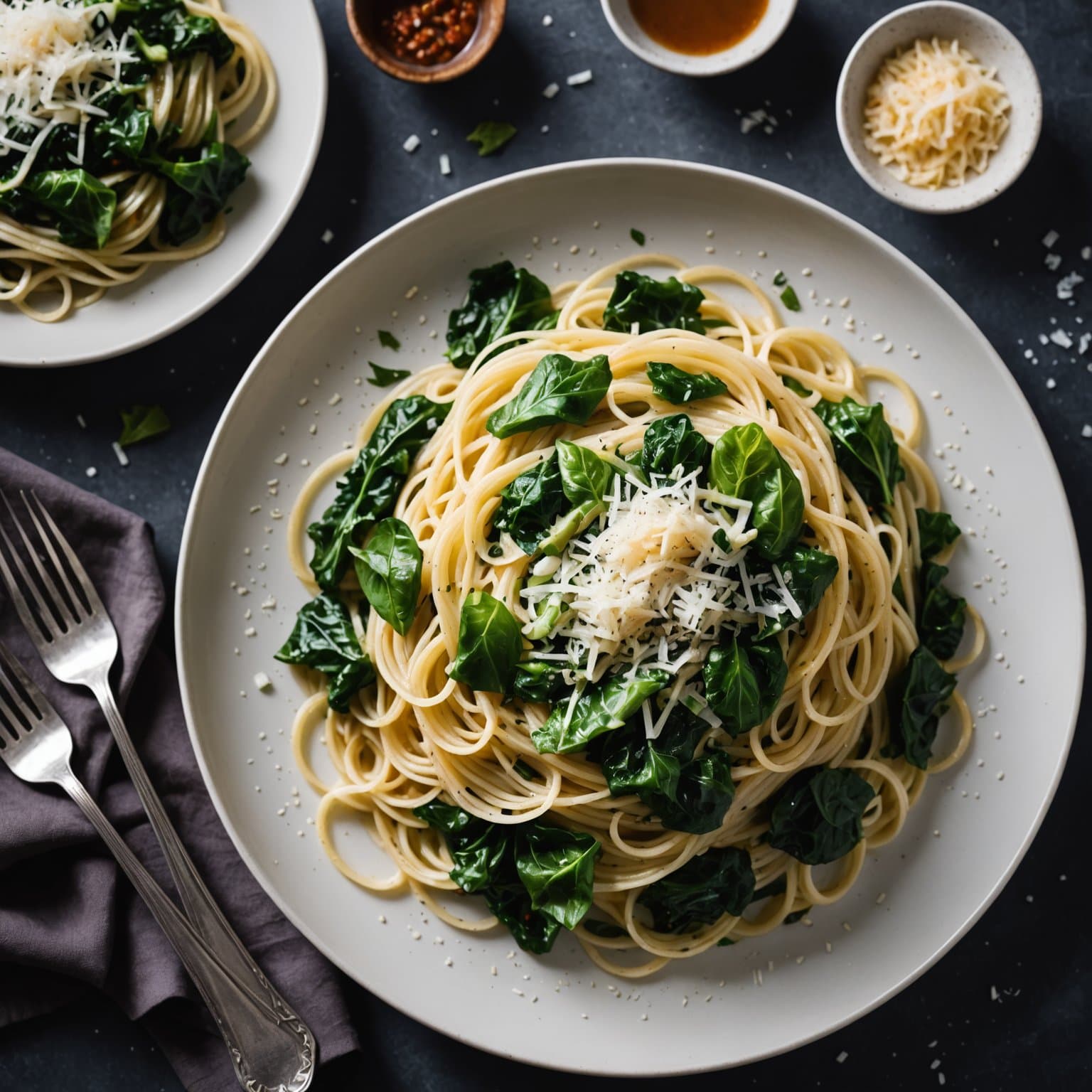 Spaghettini med krydret escarole og Pecorino Romano