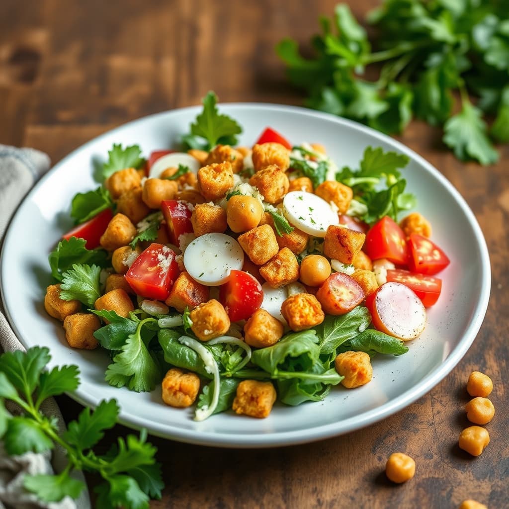 Spansk Caesar med kikerterkrutonger