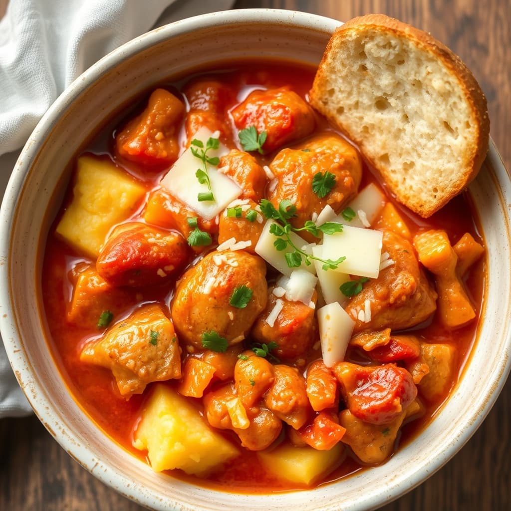 Spansk kyllinggryte med manchego-polenta