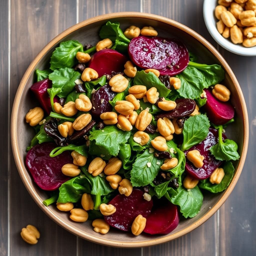 Spenatblad og honningvalnøtter