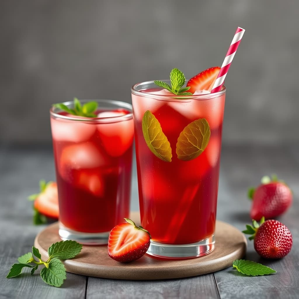 Spikret jordbær-rød iskald grønn te