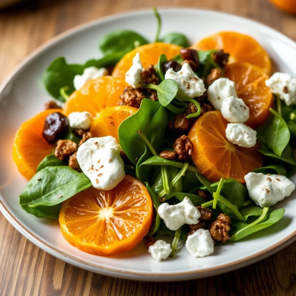 Spinat- og appelsinsalat med varm geitost