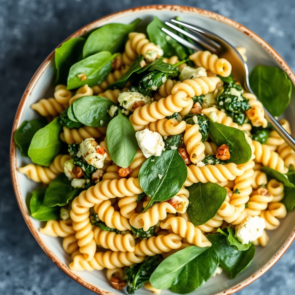 Spinat- og artisjokksalat med pasta