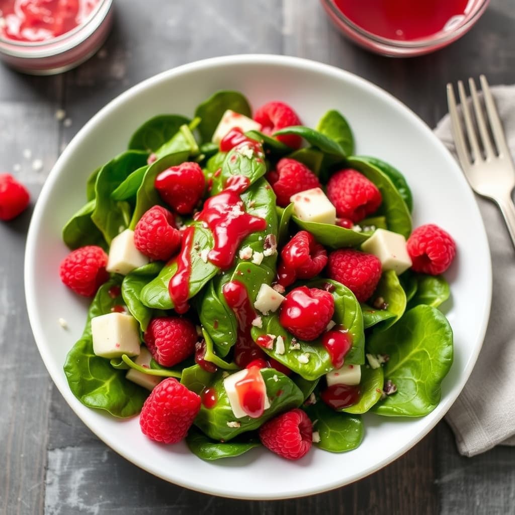 Spinat- og bringebardsalat