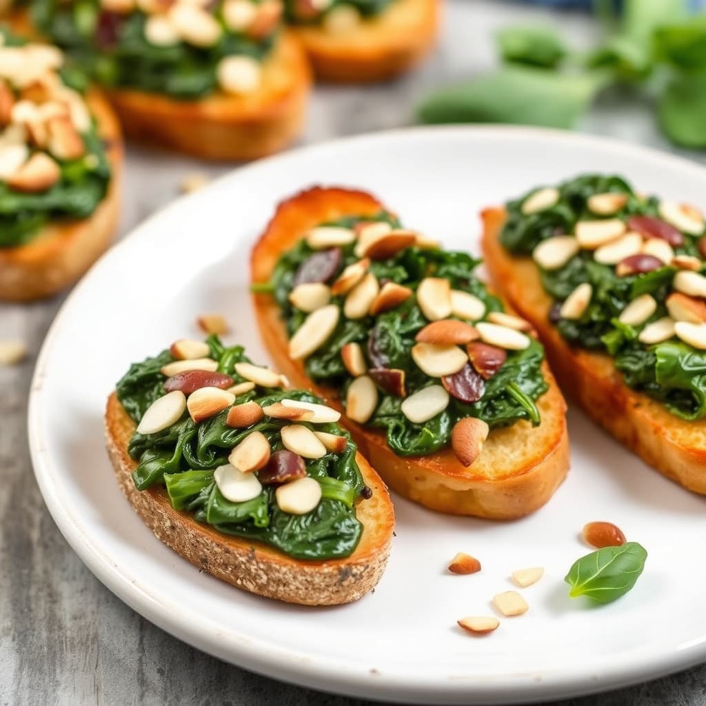 Spinat- og mandelcrostini