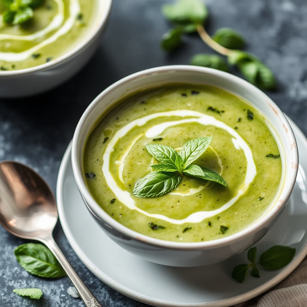 Spinat- og myntesuppe