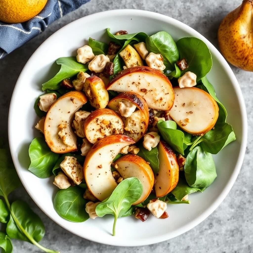 Spinat-, pære- og kyllingsalat