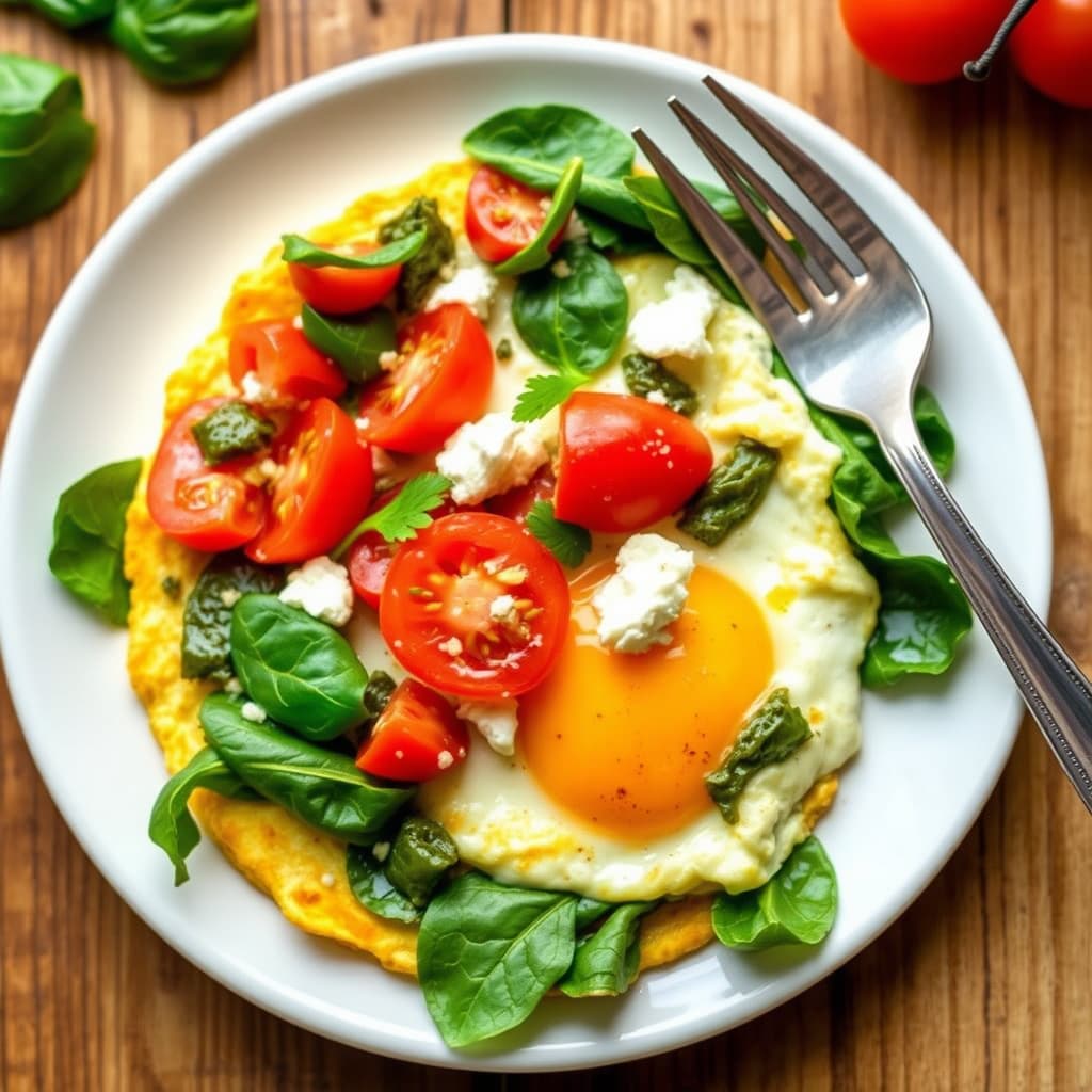 Spinat-, tomat- og feta-egggehviteomelett