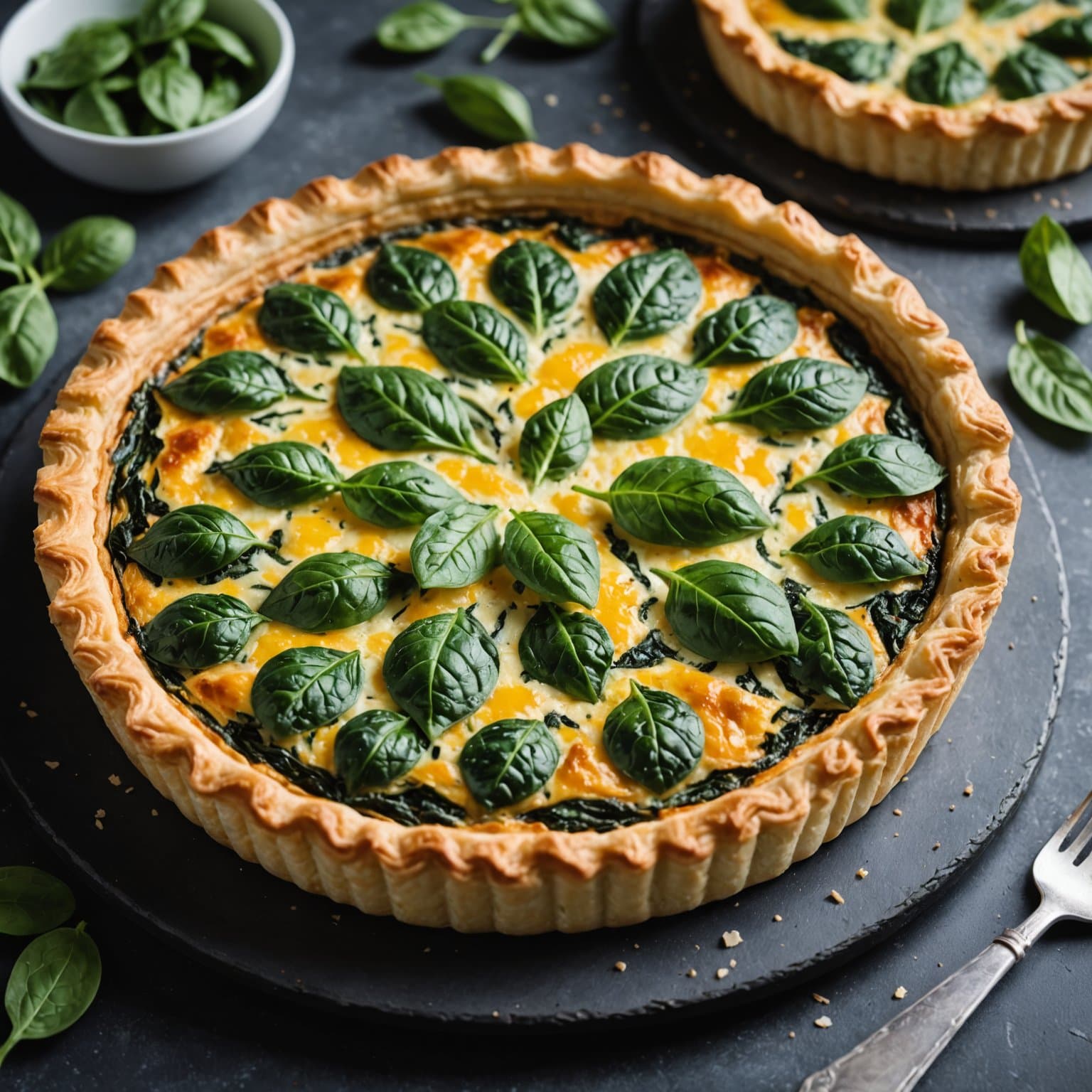 Spinatpuffpai med butterdeig