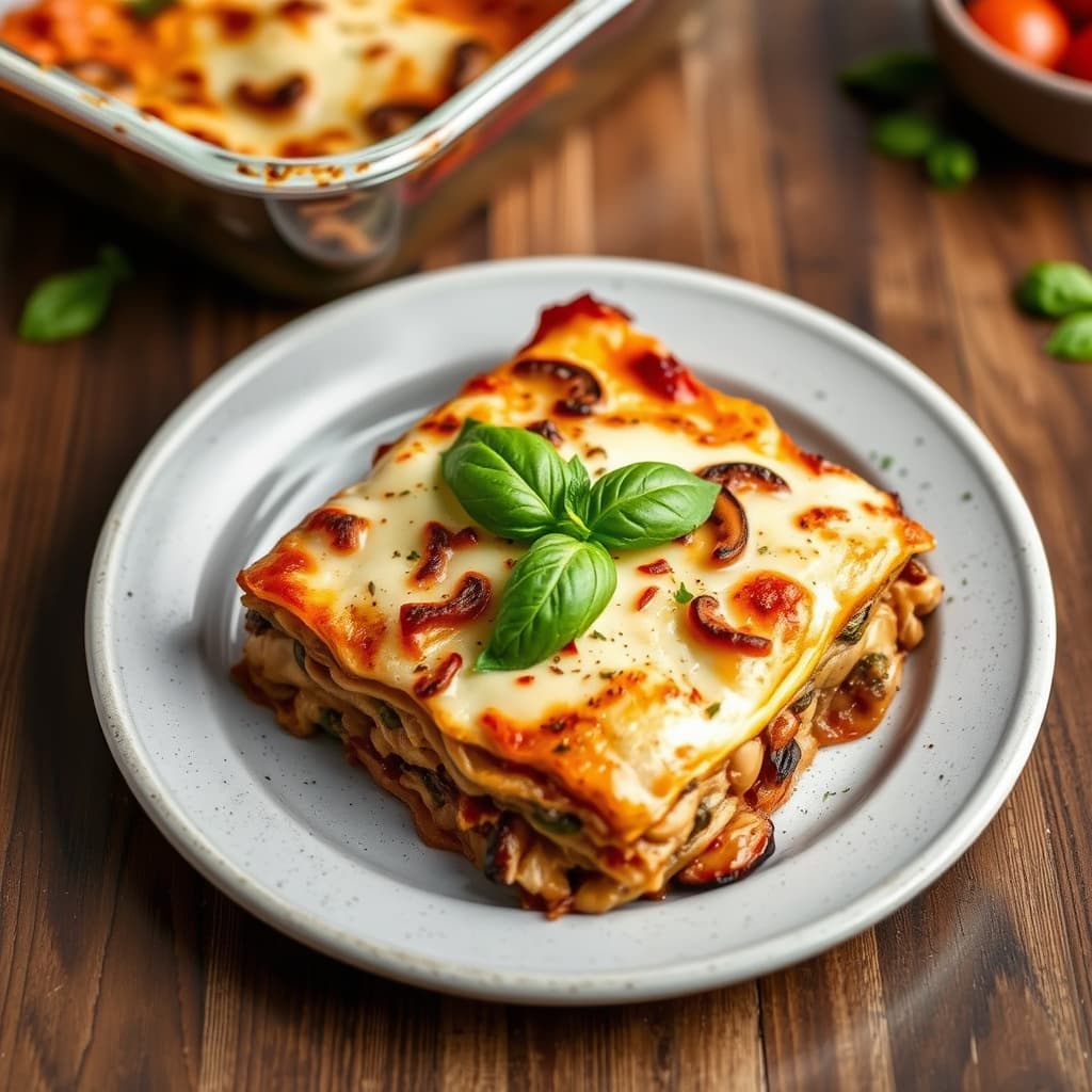 Sprø aubergine- og sopplasagne