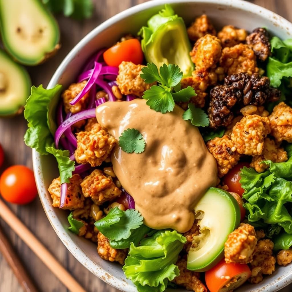 Sprø grønnsaksbolle med varm peanøttsaus