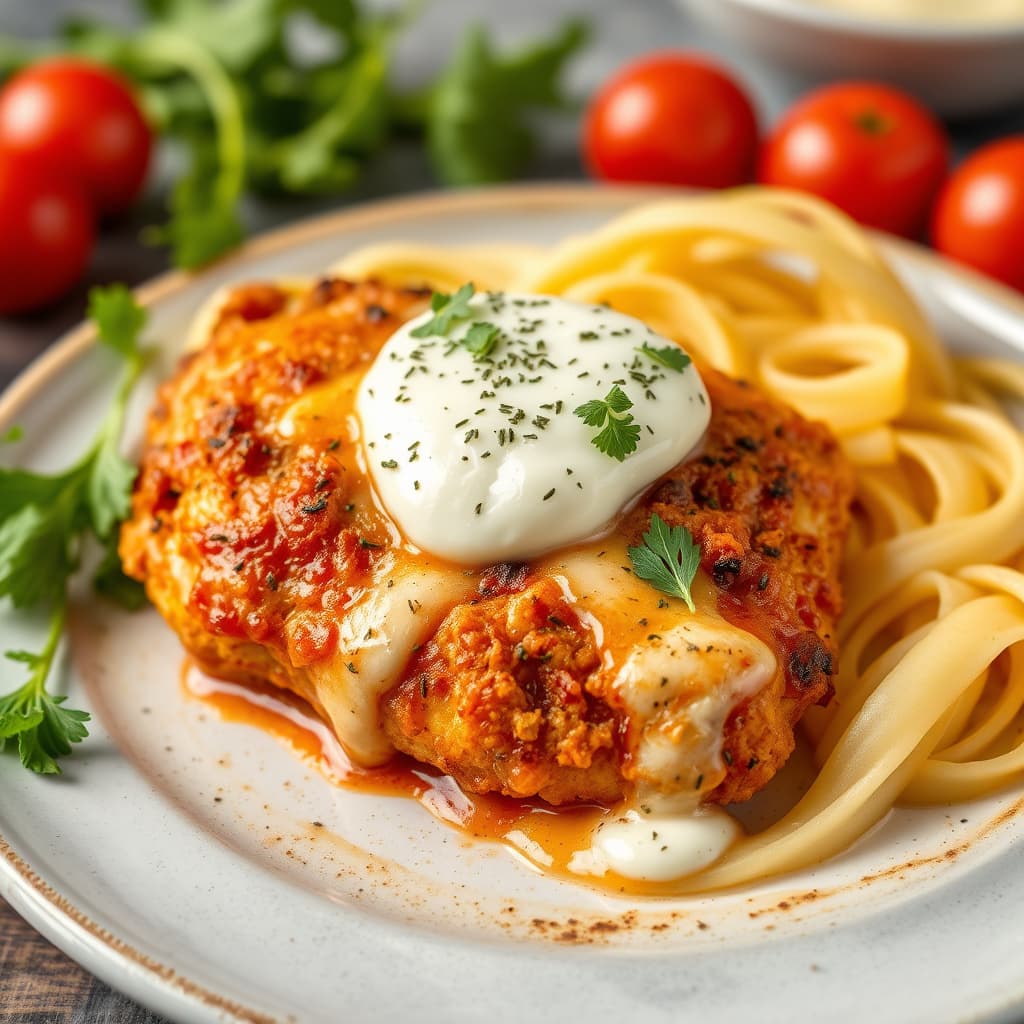 Sprø italiensk kylling toppet med mozzarella