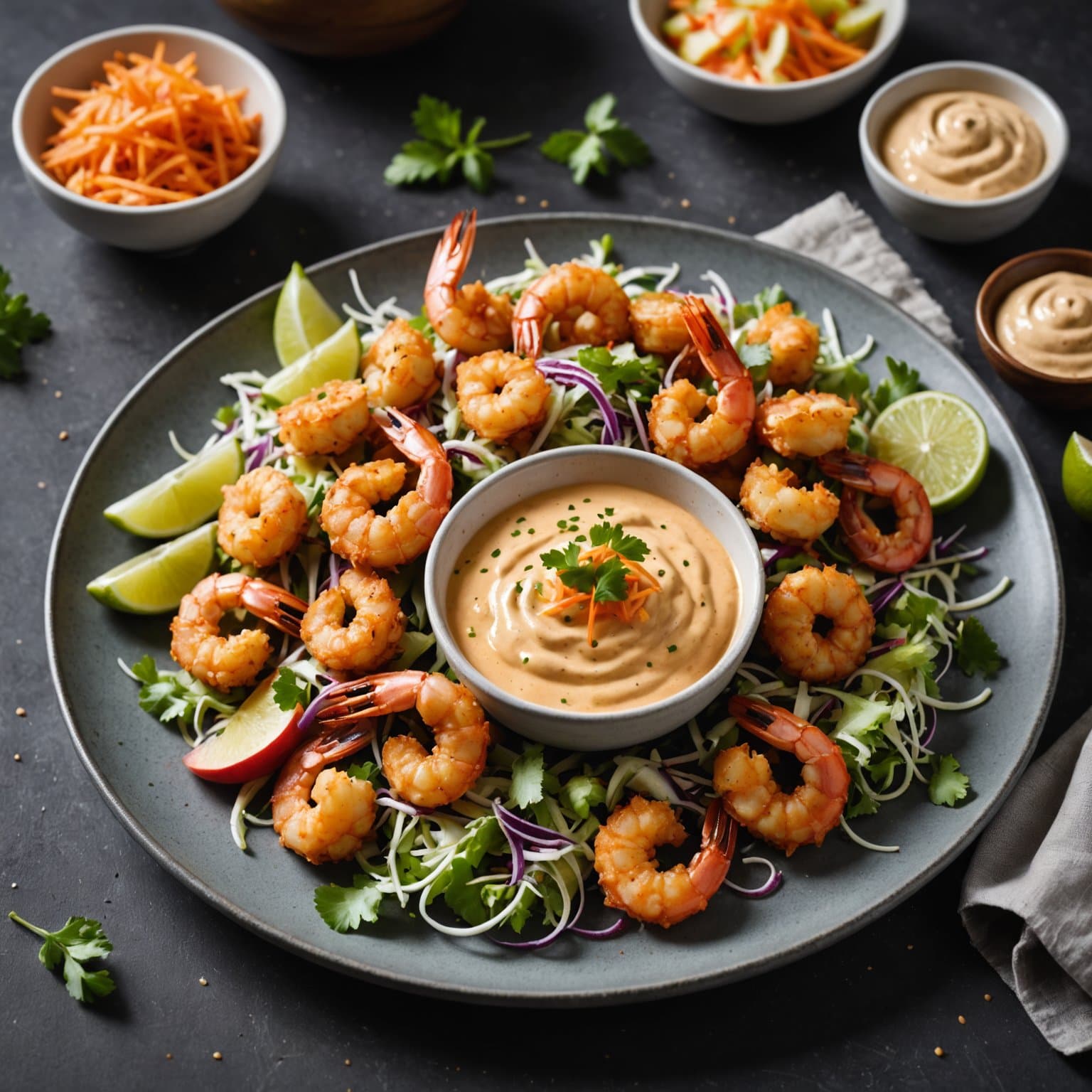 Sprø kremete rockreker med søt chilisaus og epleslaw