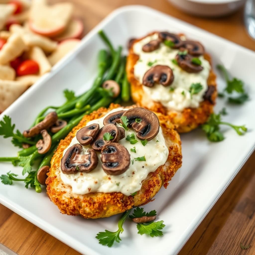 Sprø kyllingbryst fylt med sopp og geitost