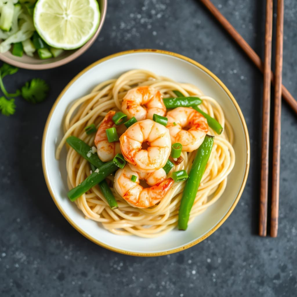 Sprø nudelkake med reker og snøerter