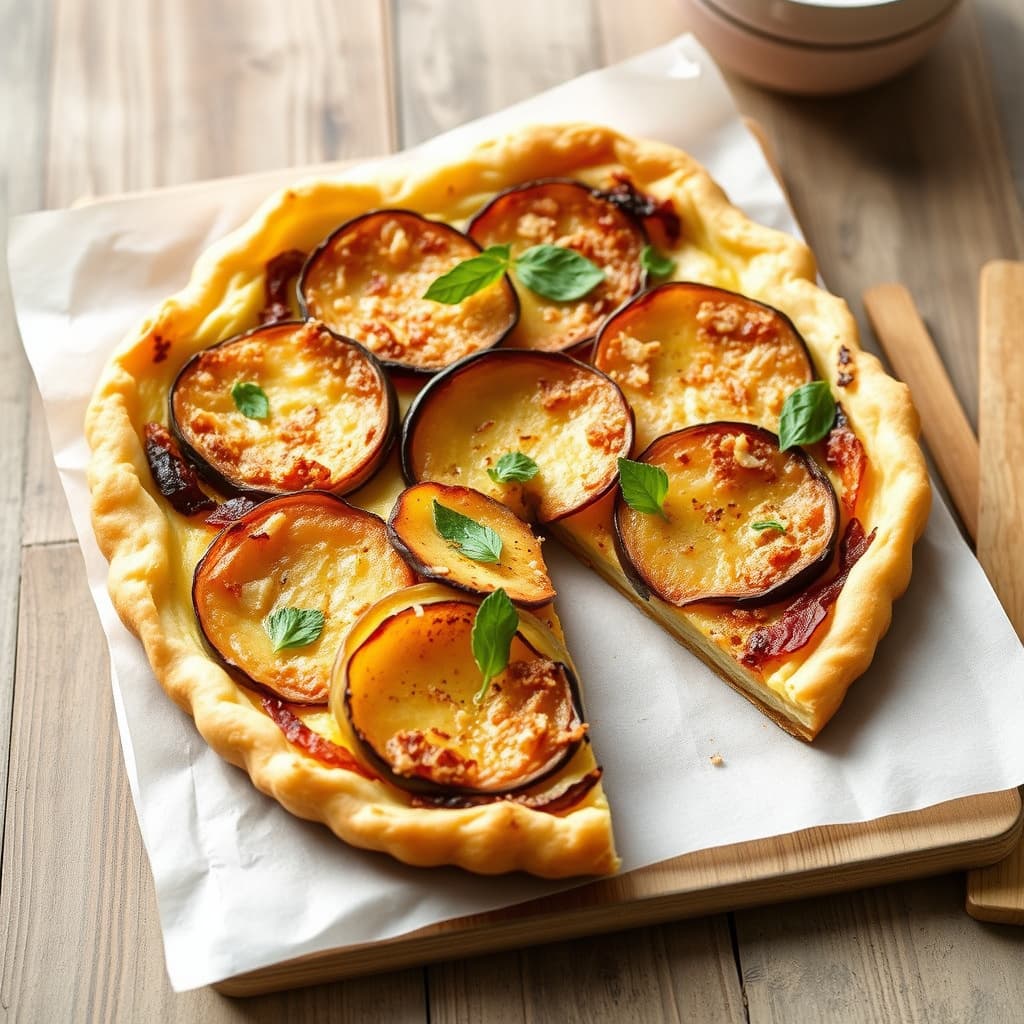 Sprø potet- og auberginetart