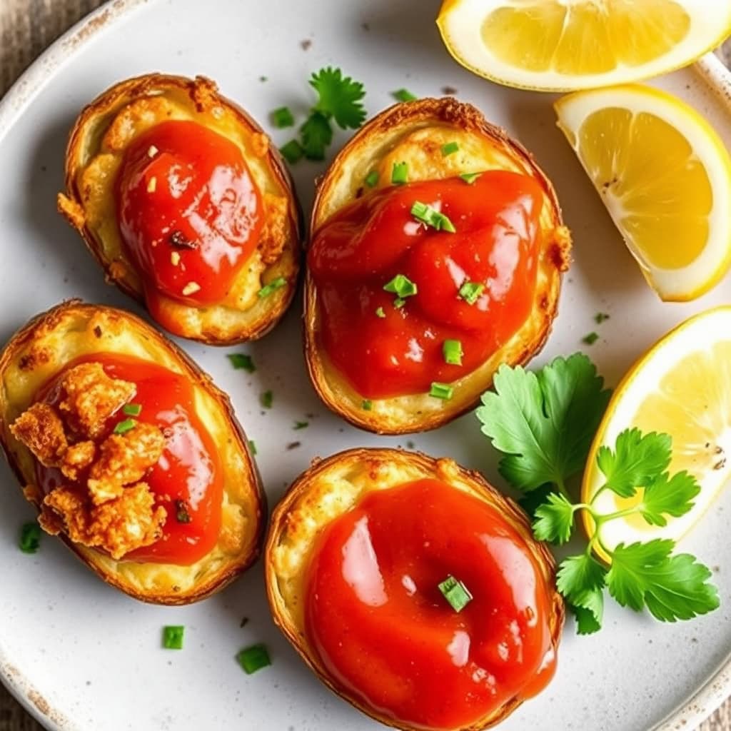 Sprø potetskall med hvitløk og krydret ovnsbakt tomatketchup