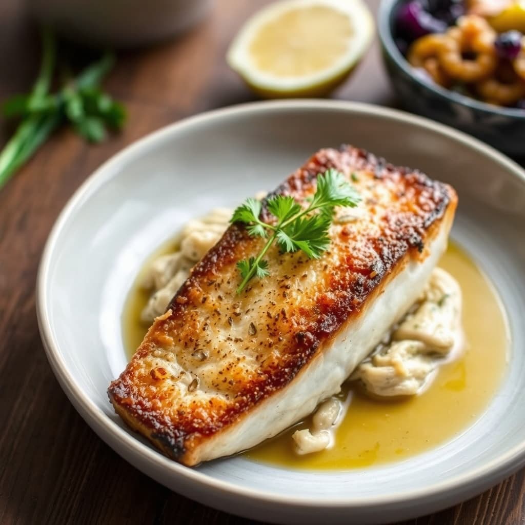 Sprø skinn av arktisk ørret med smørdampet kål