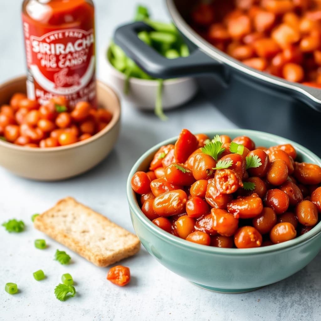 Sprø, sprø grisekaramell med Sriracha, bakt bønner