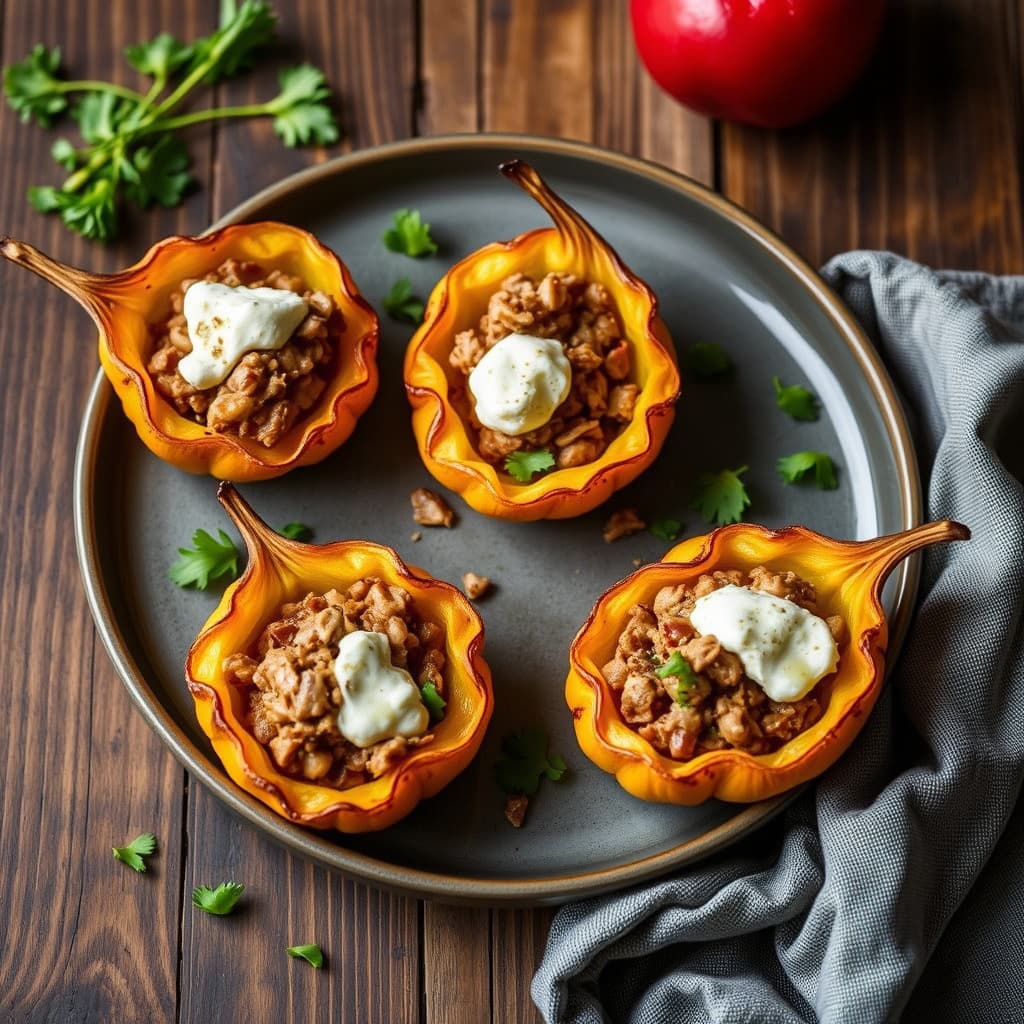 Sprø squashblomster fylt med pulled pork og ricotta