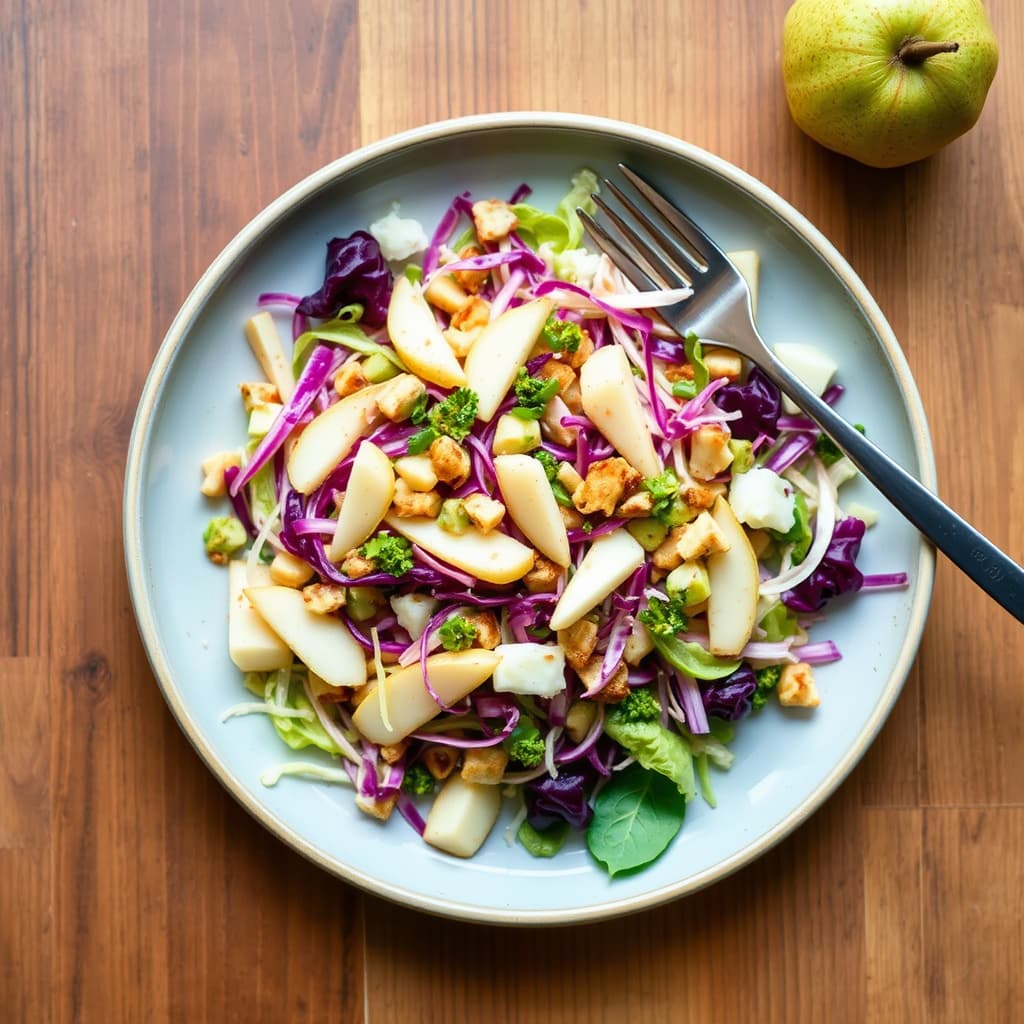 Sprø vinterkål med asiatisk pære og Manchego