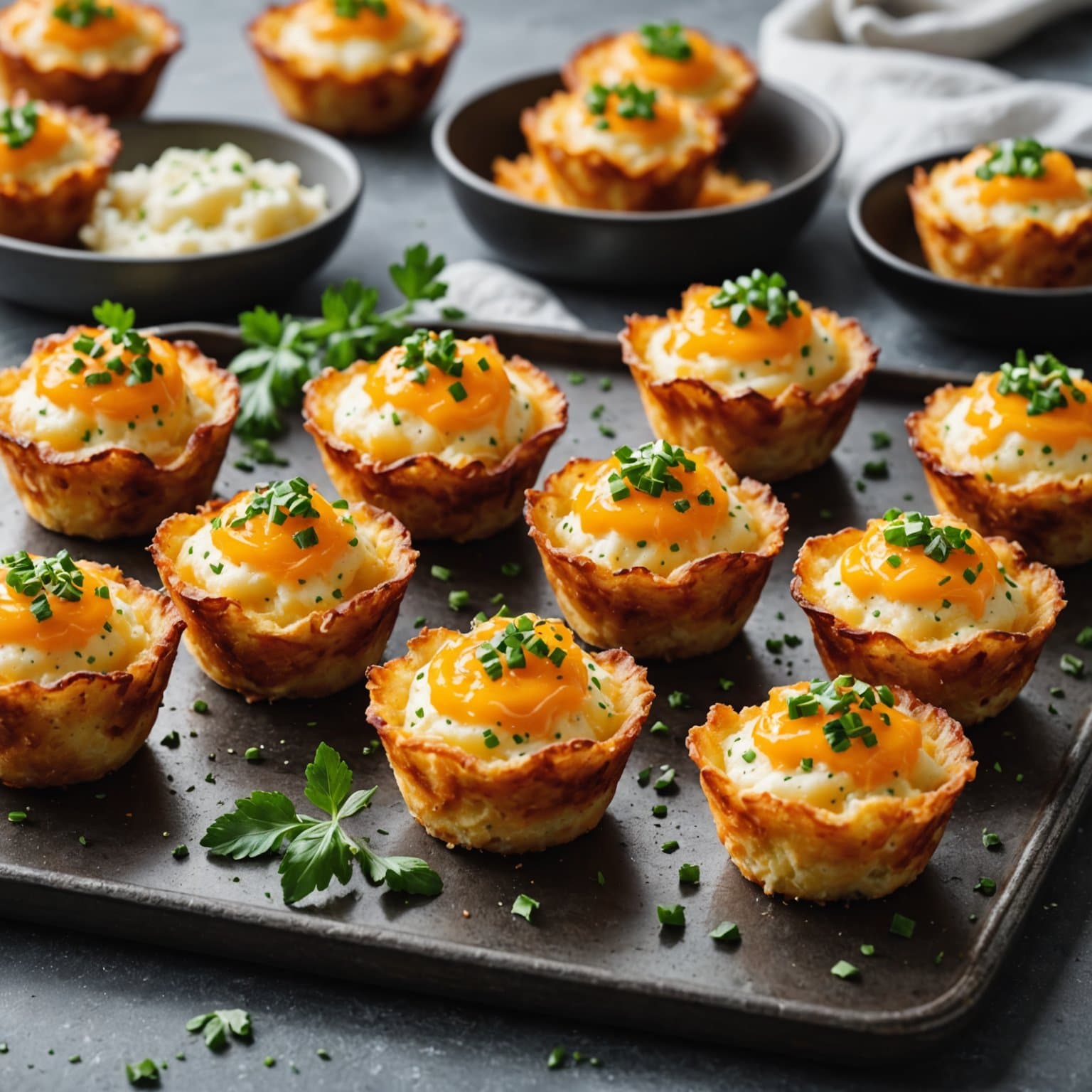 Sprøe Cheddar-ostebakte potetmousseruller