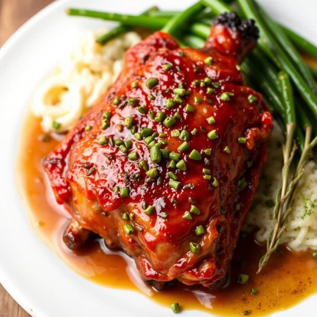 Sprøstekt and med sennep- og grønn pepperkornsaus