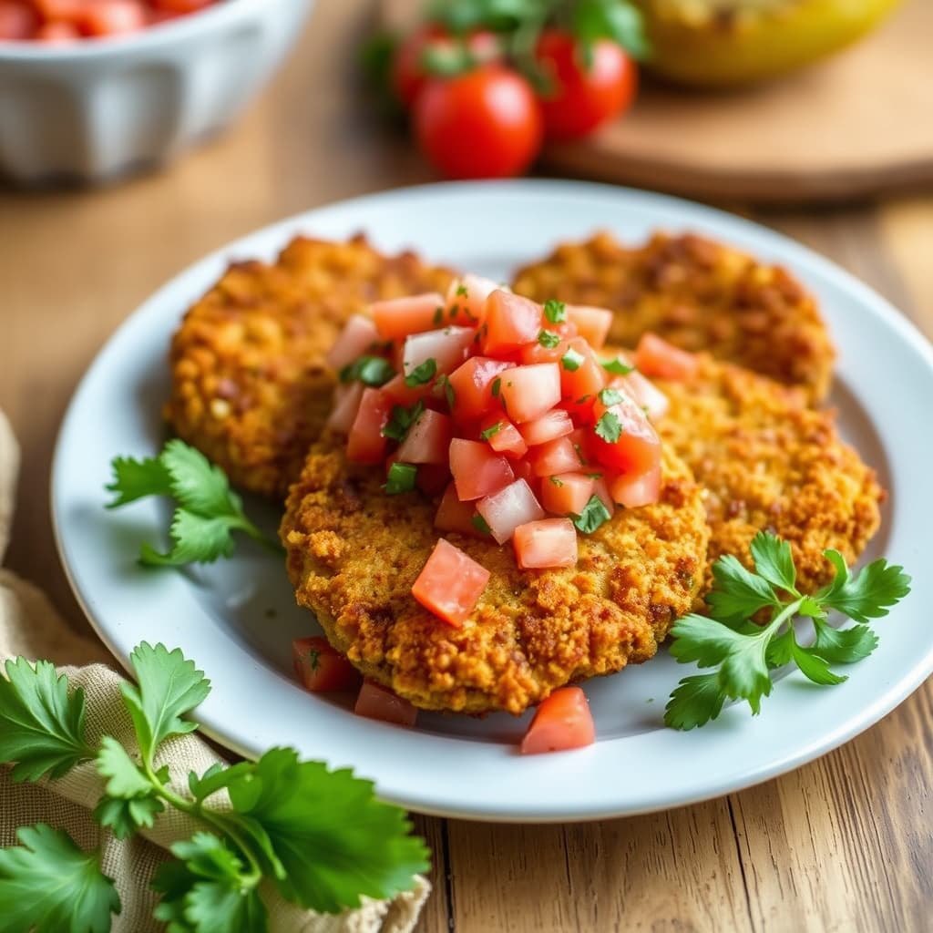 Sprøstekte, sprø grønne tomater med fersk tomatsalsa